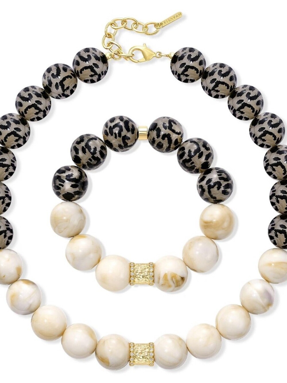 NIB Leopard Print Chunky Beaded Necklace Bracelet Set